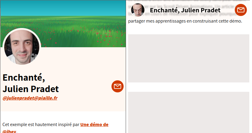 Sur le screen de gauche, on voit que le titre "Enchanté Julien Pradet" est sur 2 lignes, mais sur le screen de droite, en mode sticky, cela passe sur une seule ligne