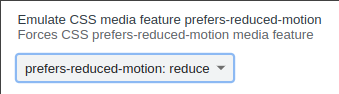 Screenshot de l'option "Emulate CSS meda feature prefers-reduced-motion" dans les DevTools de Chrome