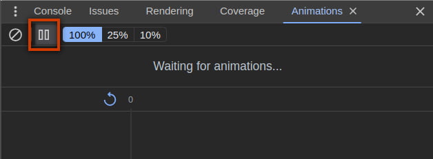 Screenshot de l'outil Animations en attente dans les DevTools de Chrome